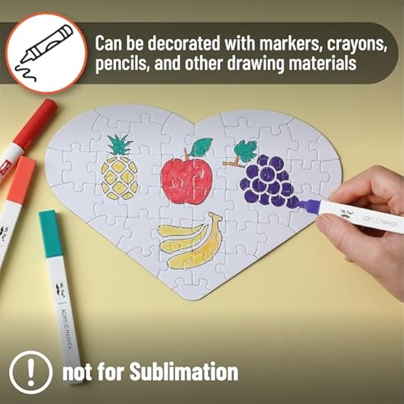 مستر.بين - احجية فارغة، 12 قطعة، 40 قطعة/عبوة، 9.3 انش × 6.2 انش، احجية بيضاء على شكل قلب، احجية فارغة للرسم عليها، احجية بيضاء بالكامل، قطع احجية فارغة للكتابة عليها، قطع احجية جيغسو فارغة - Image 3