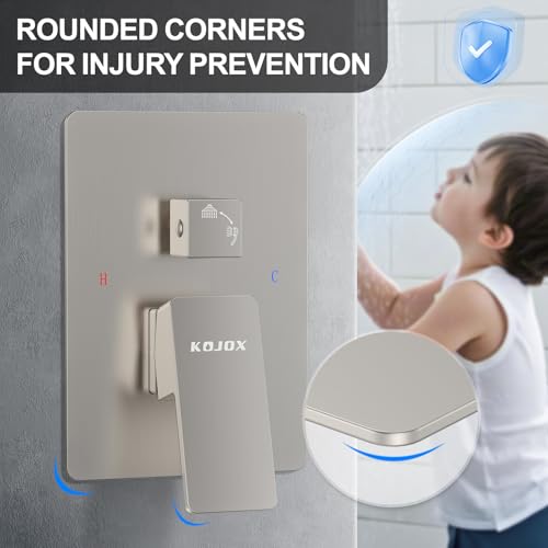 KOJOX Shower System with High Pressure 10 Inch Rainfall Shower Head, Handheld Shower head and Shower Faucet Trim valve, Bathroom Luxury Rain Mixer Shower Set Wall Mounted Brushed Nickel - Image 4
