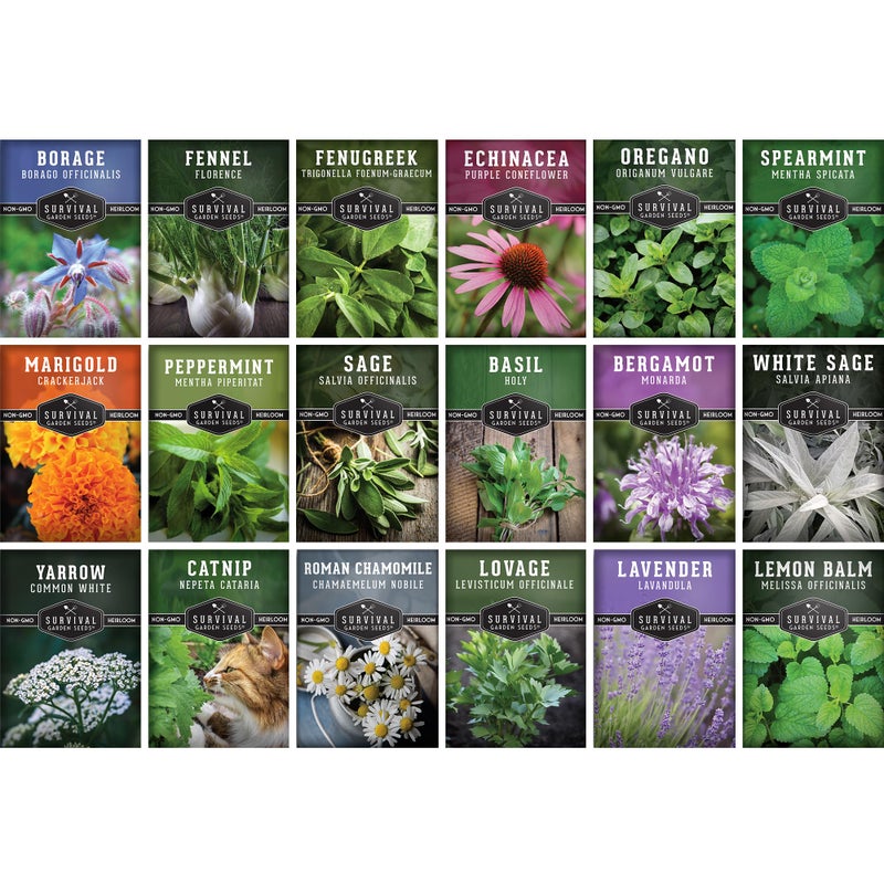 SURVIVAL GARDEN SEEDS Survival Garden Seeds - 18 Medicinal Herb Seed Packets to Plant & Grow in The Home Vegetable Garden - Assortment of Herb Plant Seeds for Growing Herbal Teas & Tinctures - Non-GMO Heirloom Varieties  - Image 1