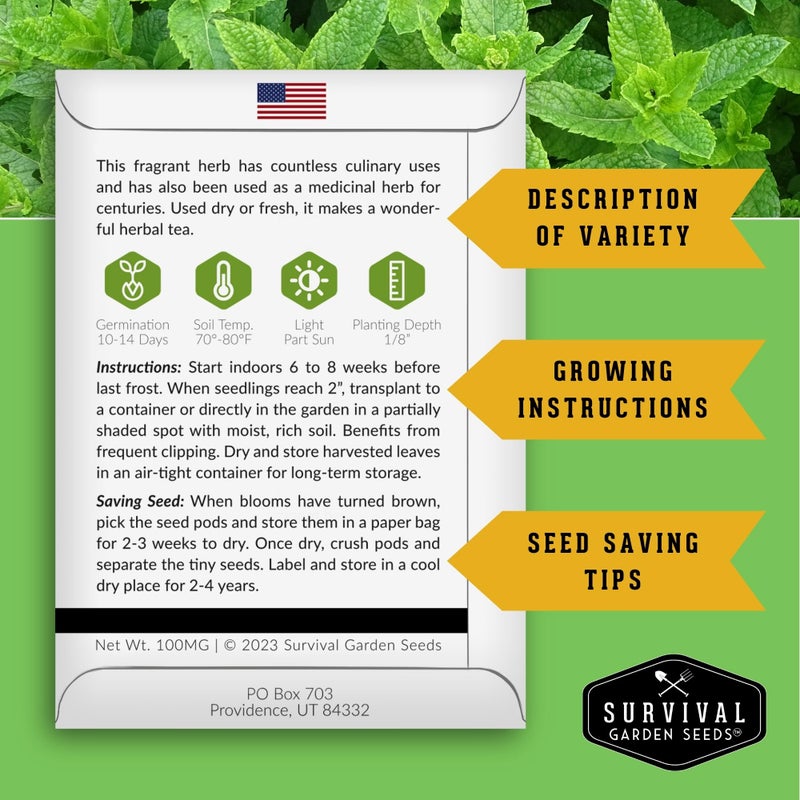 SURVIVAL GARDEN SEEDS Survival Garden Seeds - 18 Medicinal Herb Seed Packets to Plant & Grow in The Home Vegetable Garden - Assortment of Herb Plant Seeds for Growing Herbal Teas & Tinctures - Non-GMO Heirloom Varieties  - Image 2