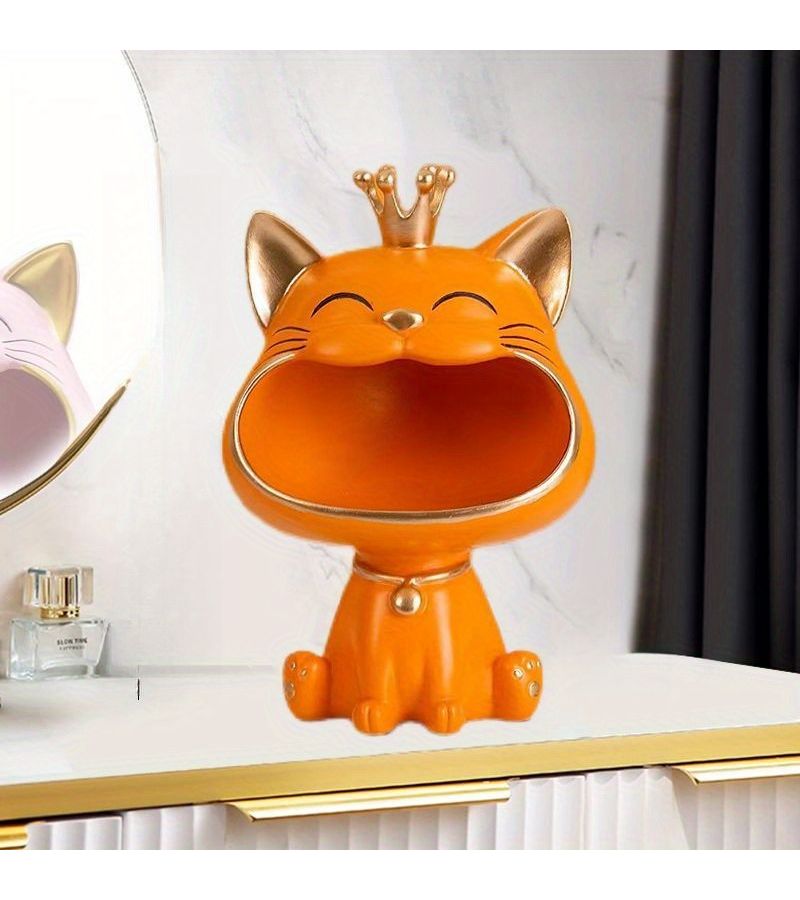 Pink Crown Cat Storage Decoration for Entryway Shoe Cabinet Office Desktop Resin Craft - Image 5