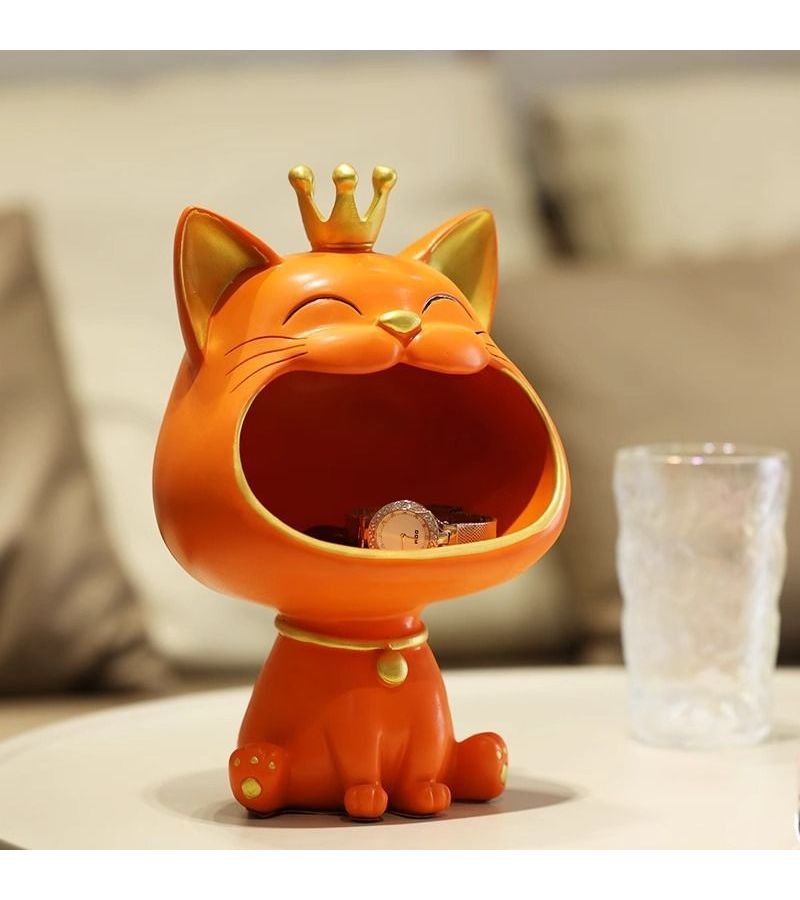 Pink Crown Cat Storage Decoration for Entryway Shoe Cabinet Office Desktop Resin Craft - Image 2