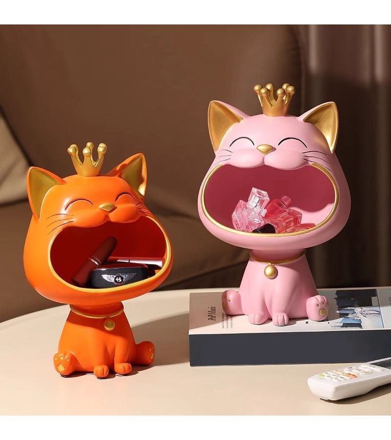 Pink Crown Cat Storage Decoration for Entryway Shoe Cabinet Office Desktop Resin Craft - Image 4