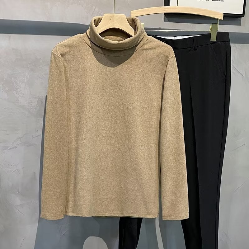Double-sided Velvet Semi-high Collar Base Shirt Men's Inner Wear Autumn and Winter Warm Autumn Heavy Solid Color Long Sleeve T-shirt for Men - Image 1