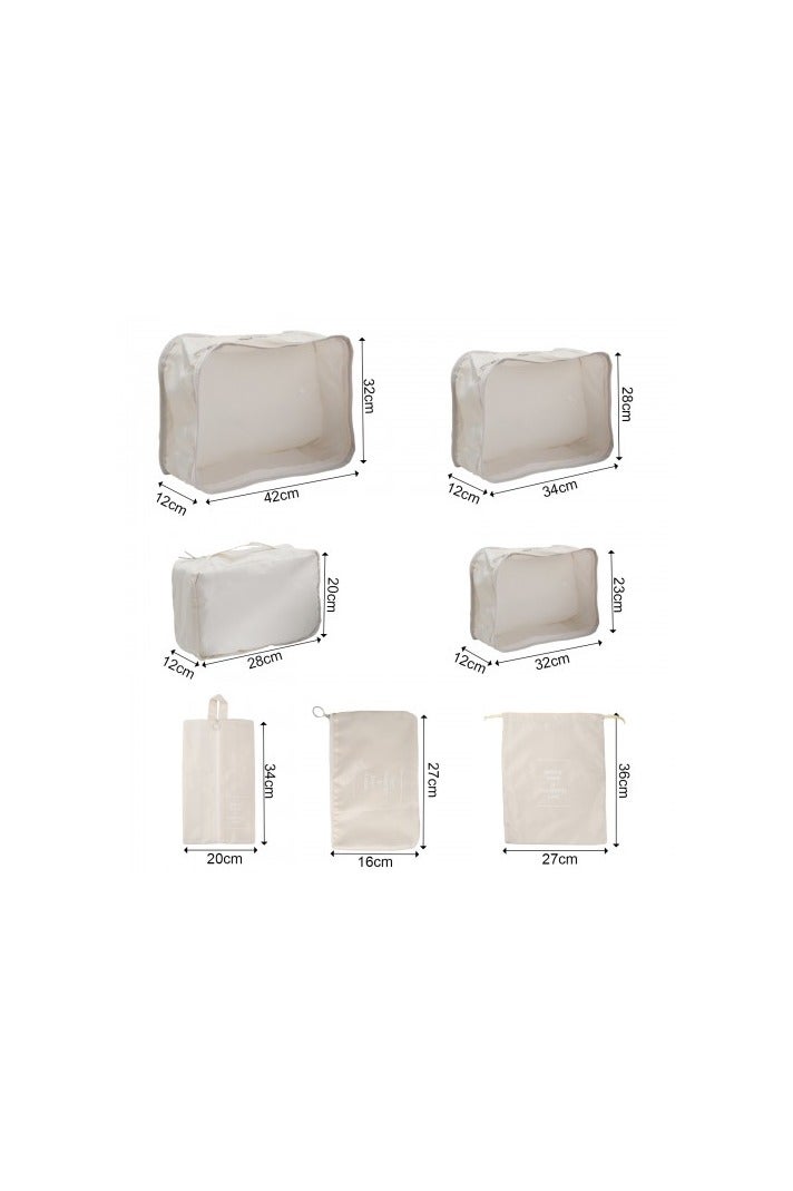 7-Piece Travel Packing Cubes Set – Waterproof Luggage Organizers   Clothes, Shoes, Laundry for Travel Essential Accessories Storage – Beige - Image 2