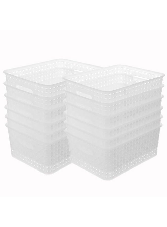ZHENFAN Clear Woven Plastic Storage Baskets, 12-Pack Weave Basket Organizer for Kitchen Office Bathroom - Image 1