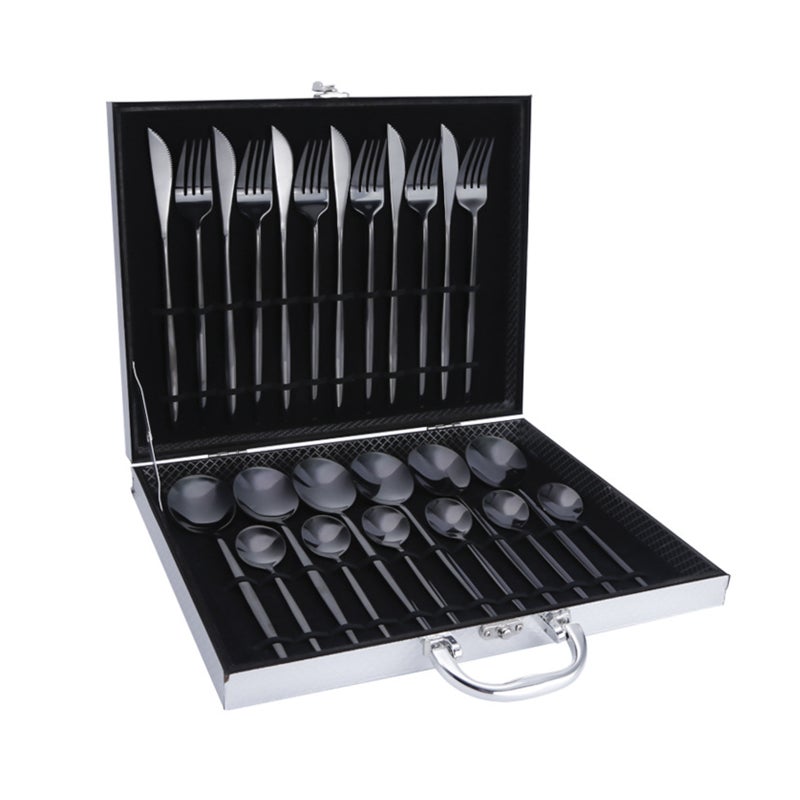 24Pcs Dinnerware Set With Gift Box Stainless Steel Kitchen Cutlery Set Knife Spoon Flatware Minimalist Tableware - Image 1