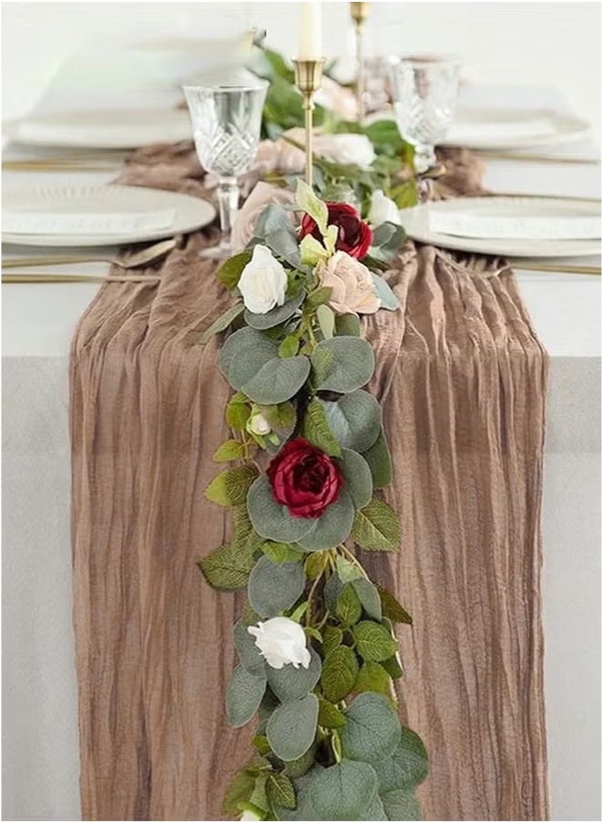 Risen Translucent Table Runner Chessian Tablecloth for Wedding Reception Bridal Shower Party Decoration Table Centerpiece 90*300CM (khaki) - Image 3