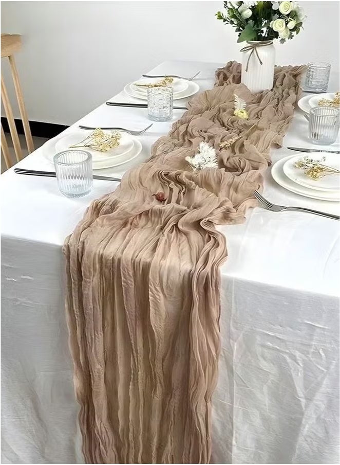 Risen Translucent Table Runner Chessian Tablecloth for Wedding Reception Bridal Shower Party Decoration Table Centerpiece 90*300CM (khaki) - Image 1