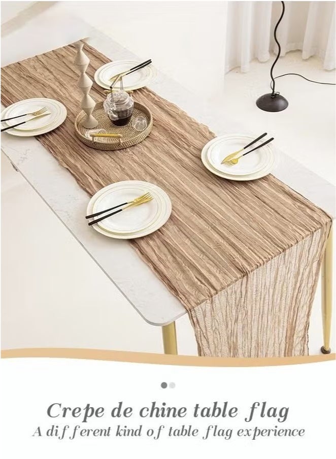 Risen Translucent Table Runner Chessian Tablecloth for Wedding Reception Bridal Shower Party Decoration Table Centerpiece 90*300CM (khaki) - Image 2