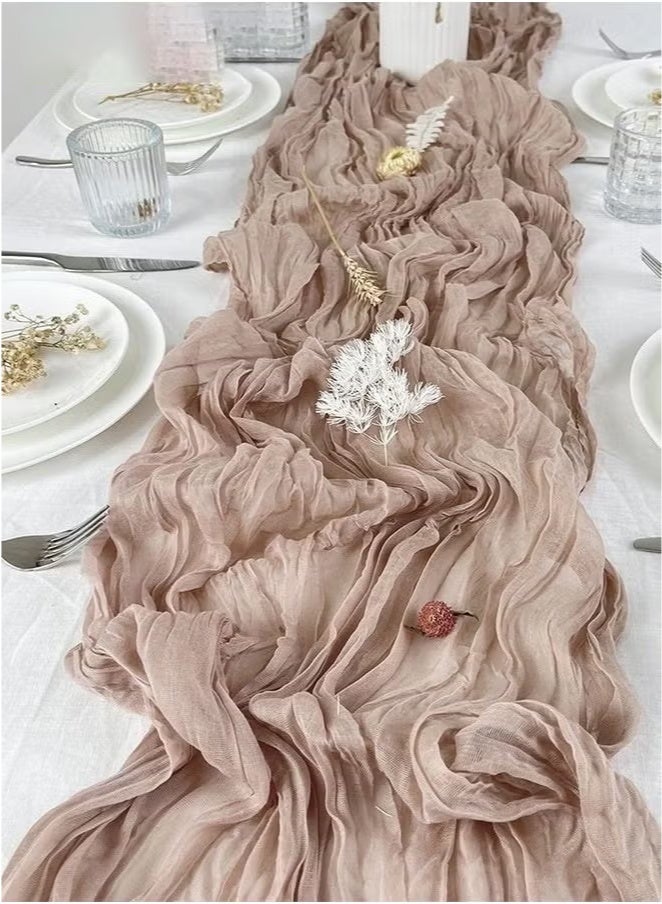 Risen Translucent Table Runner Chessian Tablecloth for Wedding Reception Bridal Shower Party Decoration Table Centerpiece 90*300CM (khaki) - Image 4