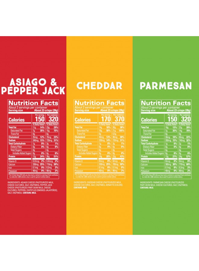 Whisps Cheese Crisps Variety Pack | Protein Chips | Healthy Snacks | Protein Snacks, Gluten Free, High Protein, Low Carb Keto Food | Parmesan, Cheddar Cheese, Asiago, Pepper Jack (2.12 Oz, 6 Pack) - Image 1