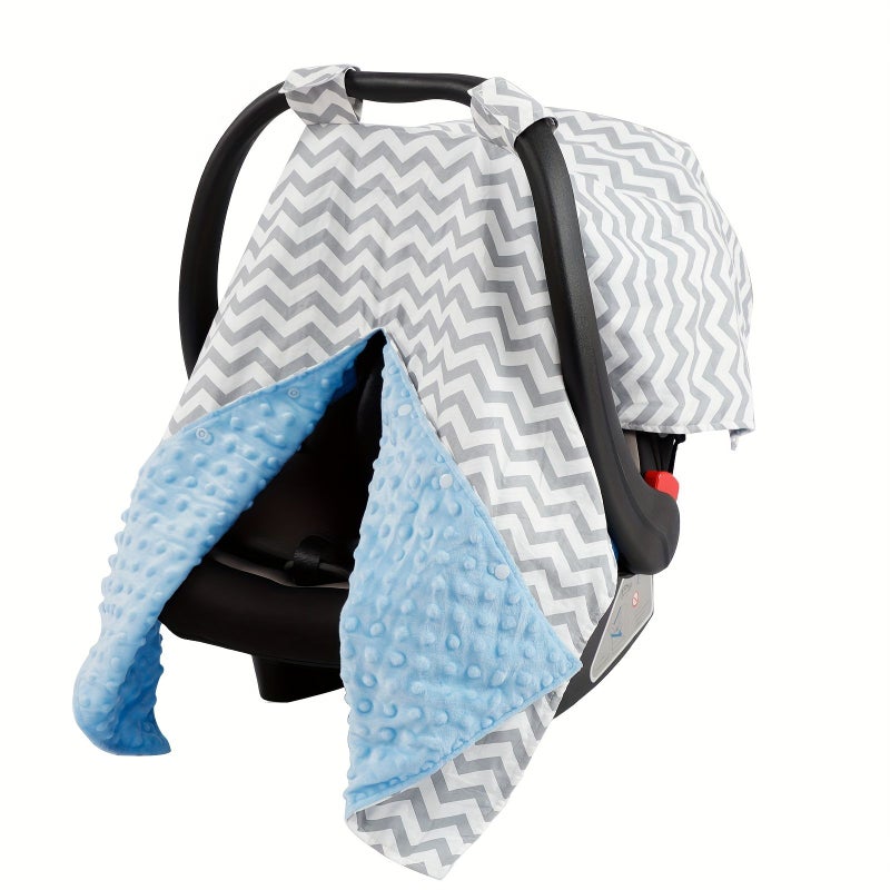 Cozy Minky Car Seat Cover Blue Gray Peekaboo Design Multi Use For Strollers And Nursing Wave Pattern - Image 1