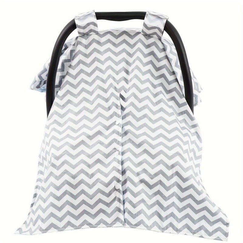 Cozy Minky Car Seat Cover Blue Gray Peekaboo Design Multi Use For Strollers And Nursing Wave Pattern - Image 2