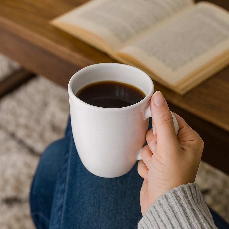 BS مجموعة أكواب بلس آند س لاينيا المزخرفة من البورسلين - 4 أكواب سعة 12 أونصة من السيراميك للقهوة والشاي - Image 1