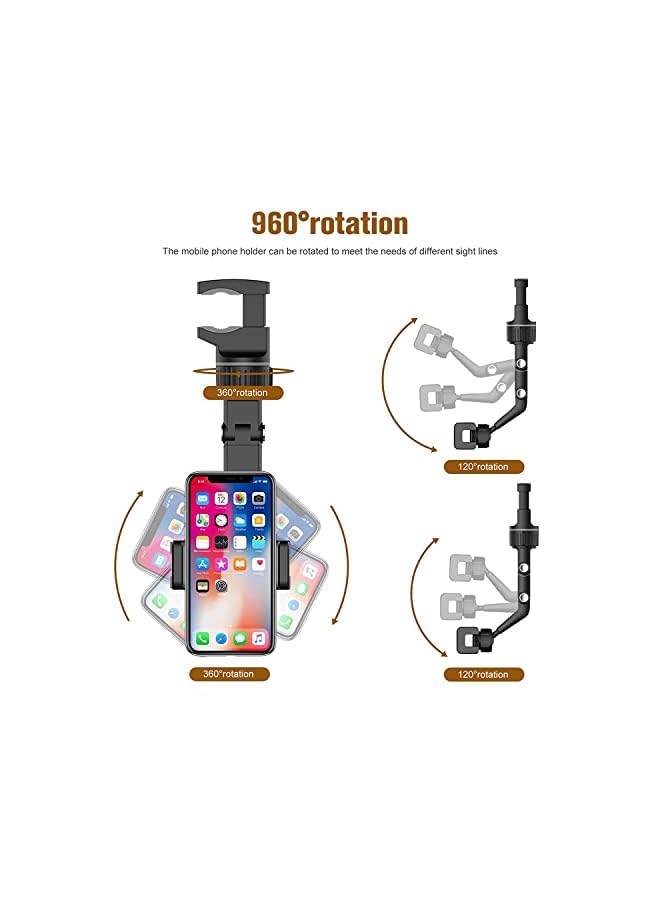 SHOWAY حامل هاتف مرآة الرؤية الخلفية للسيارة، حامل هاتف مرآة متعدد الوظائف، حامل هاتف مرآة رؤية خلفية دوار 360° عالمي للهواتف المحمولة في السيارات لأجهزة آيفون وهواوي وبلاك بيري. - Image 5