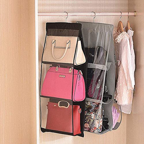 Ad Fresh Hanging Purse Handbag Organizer Homewares Nonwoven 6 Pockets Hanging Closet Storage Bag (Black, 1) - Image 5