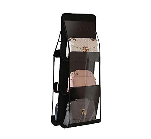 Ad Fresh Hanging Purse Handbag Organizer Homewares Nonwoven 6 Pockets Hanging Closet Storage Bag (Black, 1) - Image 4