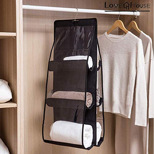 Ad Fresh Hanging Purse Handbag Organizer Homewares Nonwoven 6 Pockets Hanging Closet Storage Bag (Black, 1) - Image 2