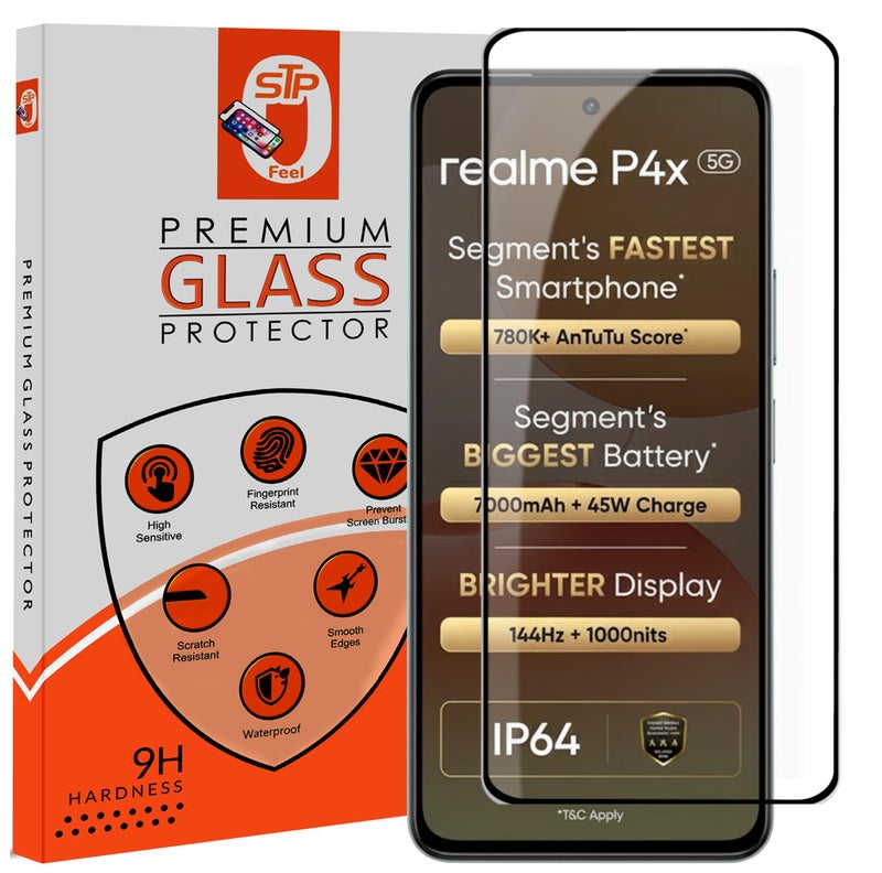 STP FEEL® Premium HD+ Tempered Glass Screen Protector Guard Compatible For Realme P4X 5G (6.72 Inch, Pack of 1) | Edge to Edge Coverage With Easy to installation kit for Smartphone - Image 1