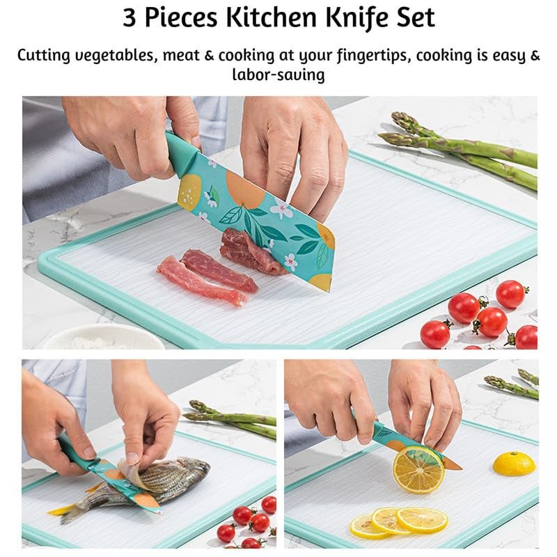 HEXONIQ Color Printed Stainless Steel Paring Chefs and Cleaver Knife Blue Pack of 3 - Image 4