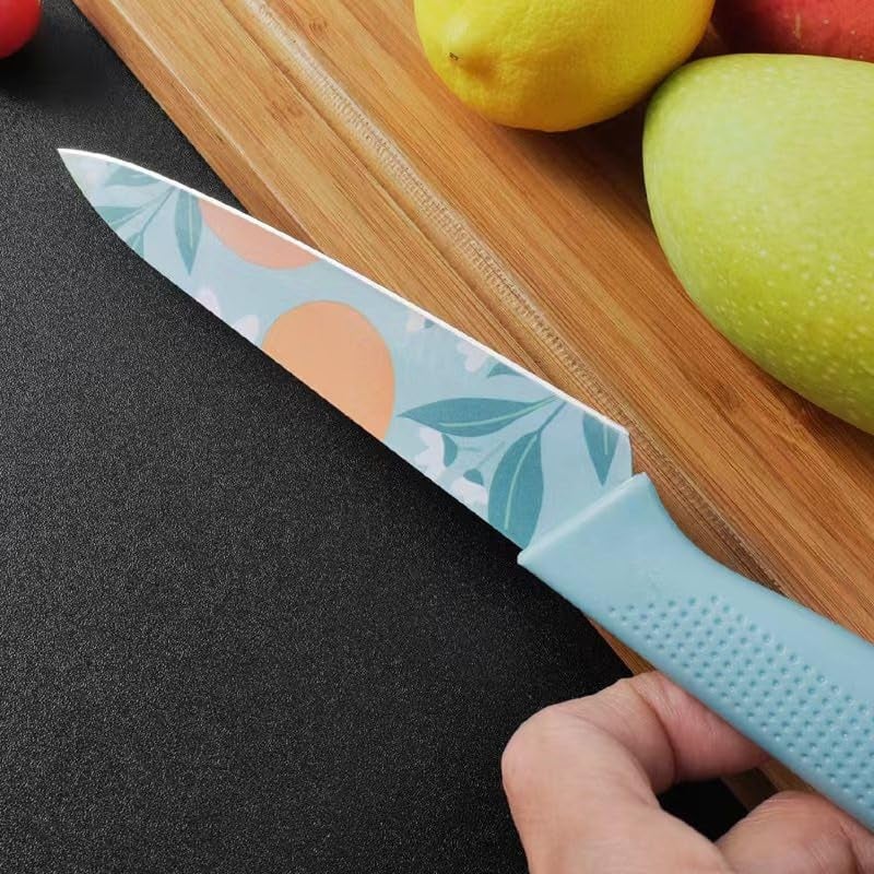 HEXONIQ Color Printed Stainless Steel Paring Chefs and Cleaver Knife Blue Pack of 3 - Image 5