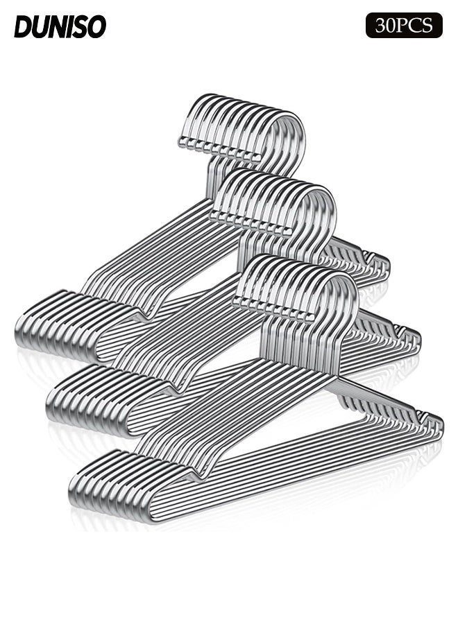 DUNISO 30 Pack Wire Hangers,Stainless Steel Metal Hangers,Heavy Duty Coat Hangers with Non-Slip Grooves,Waterproof and Drop Proof,Strong and Durable,for Hanging Coats,Suits,Jackets, Shirt,42cm - Image 1