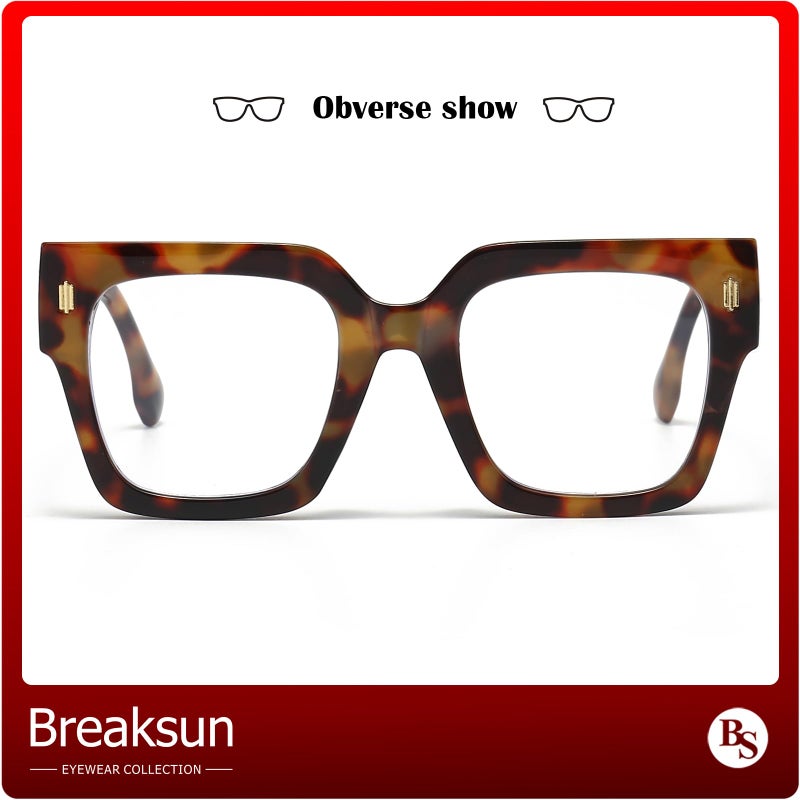 Breaksun نظارات بريكسون فاشن oversized لحجب الضوء الأزرق للنساء والرجال بإطار مربع كبير عصري (تورتويس) - Image 4
