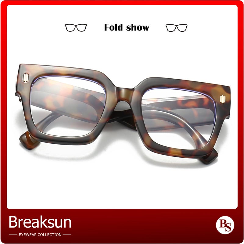 Breaksun نظارات بريكسون فاشن oversized لحجب الضوء الأزرق للنساء والرجال بإطار مربع كبير عصري (تورتويس) - Image 5