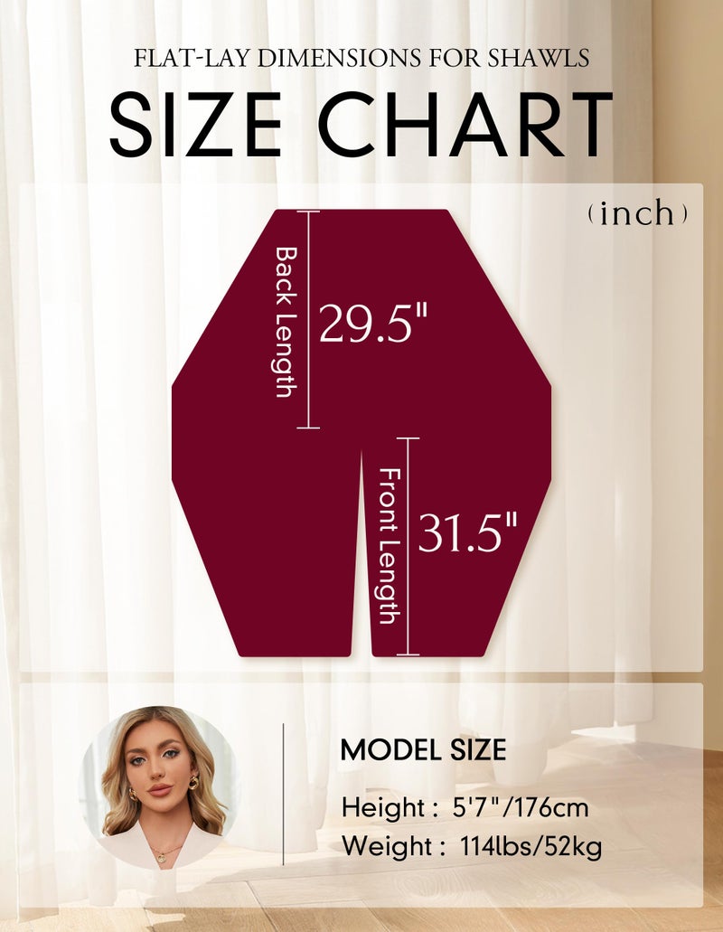 PULI Women's Elegant Shawl Wraps Soft Open Front Poncho Sweater for Spring Fall Winter Maroon - Image 5