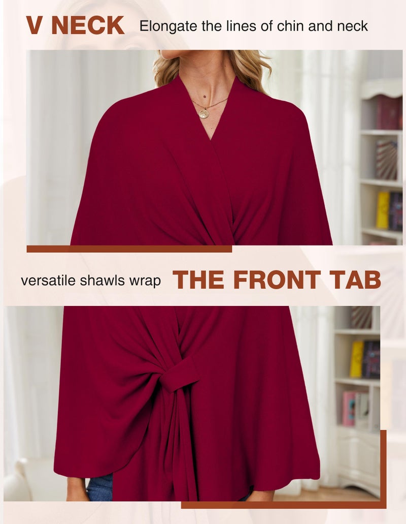 PULI Women's Elegant Shawl Wraps Soft Open Front Poncho Sweater for Spring Fall Winter Maroon - Image 4
