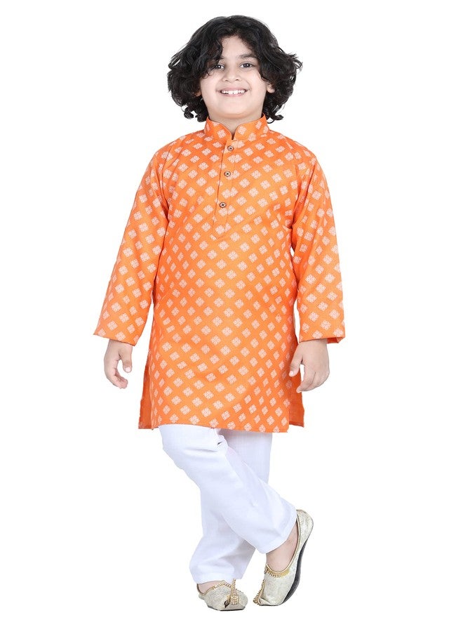 Kidling Kids Ethnic Wear Cotton Printed Kurta Pyjama Set For Boys (K-3046-ORANGE-16) - Image 1