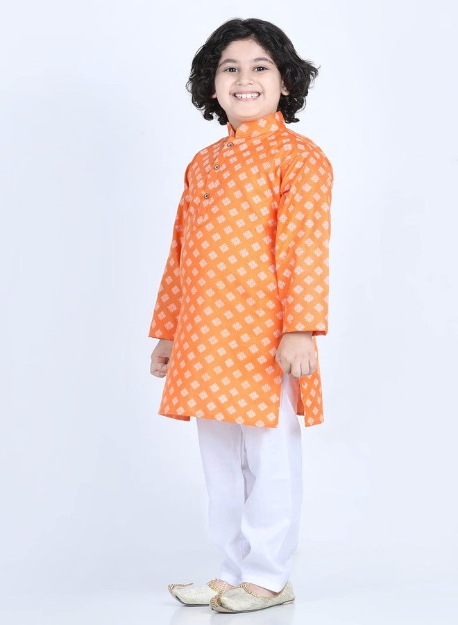 Kidling Kids Ethnic Wear Cotton Printed Kurta Pyjama Set For Boys (K-3046-ORANGE-16) - Image 2
