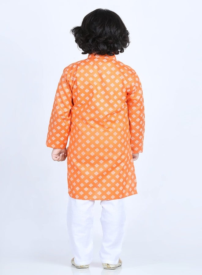 Kidling Kids Ethnic Wear Cotton Printed Kurta Pyjama Set For Boys (K-3046-ORANGE-16) - Image 3