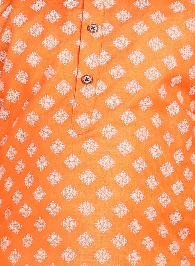 Kidling Kids Ethnic Wear Cotton Printed Kurta Pyjama Set For Boys (K-3046-ORANGE-16) - Image 5