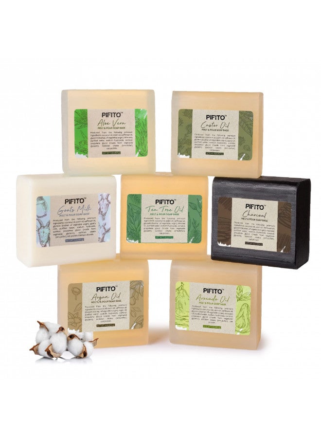 Pifito Pifito Melt and Pour Soap Base Sampler (7 lbs) Assortment of 7 Bases (1lb ea) Argan Oil, Avocado Oil, Castor Oil, Charcoal, Tea Tree Oil, Goats Milk, Aloe Vera Glycerin Soap Making Supplies - Image 1