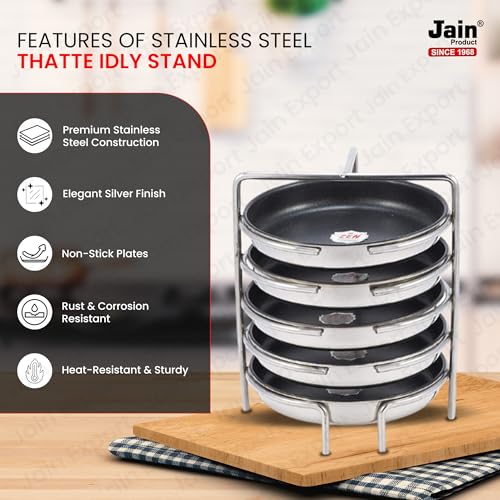 Jain Stainless Steel Non-Stick Thatte Idly Stand (Small Size) with 3 Plates Idly Maker & Dishes Like Dhokla | Plate Diameter - 14cm | Pack of 1 Silver Color (Stand Height 13 cm: Stand Width 15cm) - Image 4