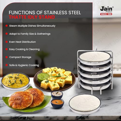 Jain Stainless Steel Non-Stick Thatte Idly Stand (Small Size) with 3 Plates Idly Maker & Dishes Like Dhokla | Plate Diameter - 14cm | Pack of 1 Silver Color (Stand Height 13 cm: Stand Width 15cm) - Image 5