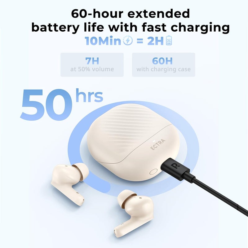 KIESLECT Free ANC Bluetooth 5.3 Wireless Earphones, 35dB Active Noise Cancellation, 13mm Dynamic Drivers 60 Hours Battery Life 4 Microphones with ENC Call IPX4 3.8g per Earbud, Fast Charge, Custom EQ Mode - Image 2