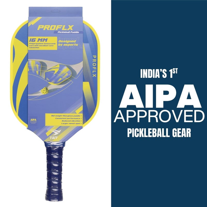 YAIT Sports Proflx Pickle Ball Racket | 16 mm Fiberglass | Highly Dense 8 mm PP Honeycomb Core | AIPA Approved Pickleball Paddle of USAPA Standards - Yellow Blue | Pickle Ball Paddle Cover Included - Image 2