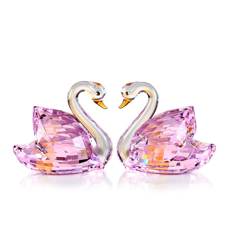 DOJOZ Crystal Swan A Pair Valentines Day Sweet Gifts Figurine Collection Ornament Pink