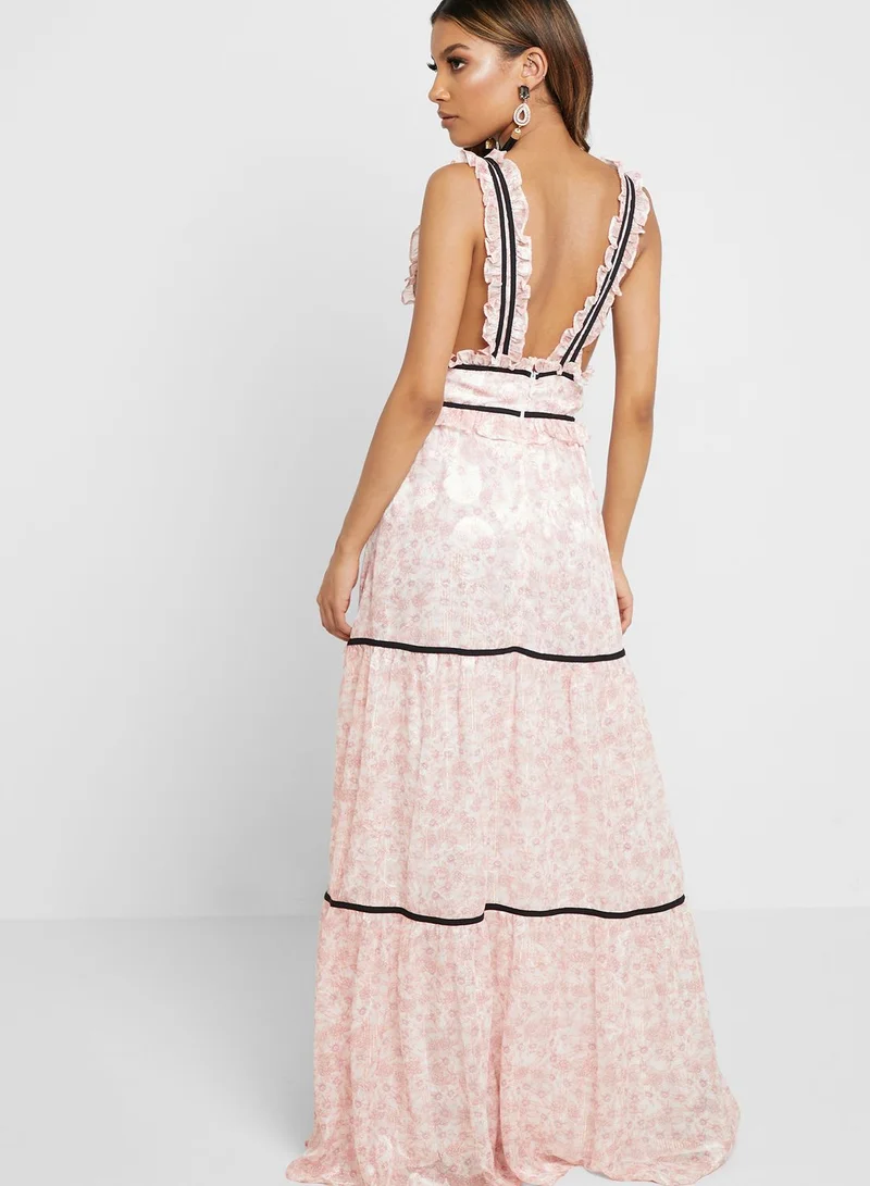 True Decadence Piping Detail Lace Maxi Dress