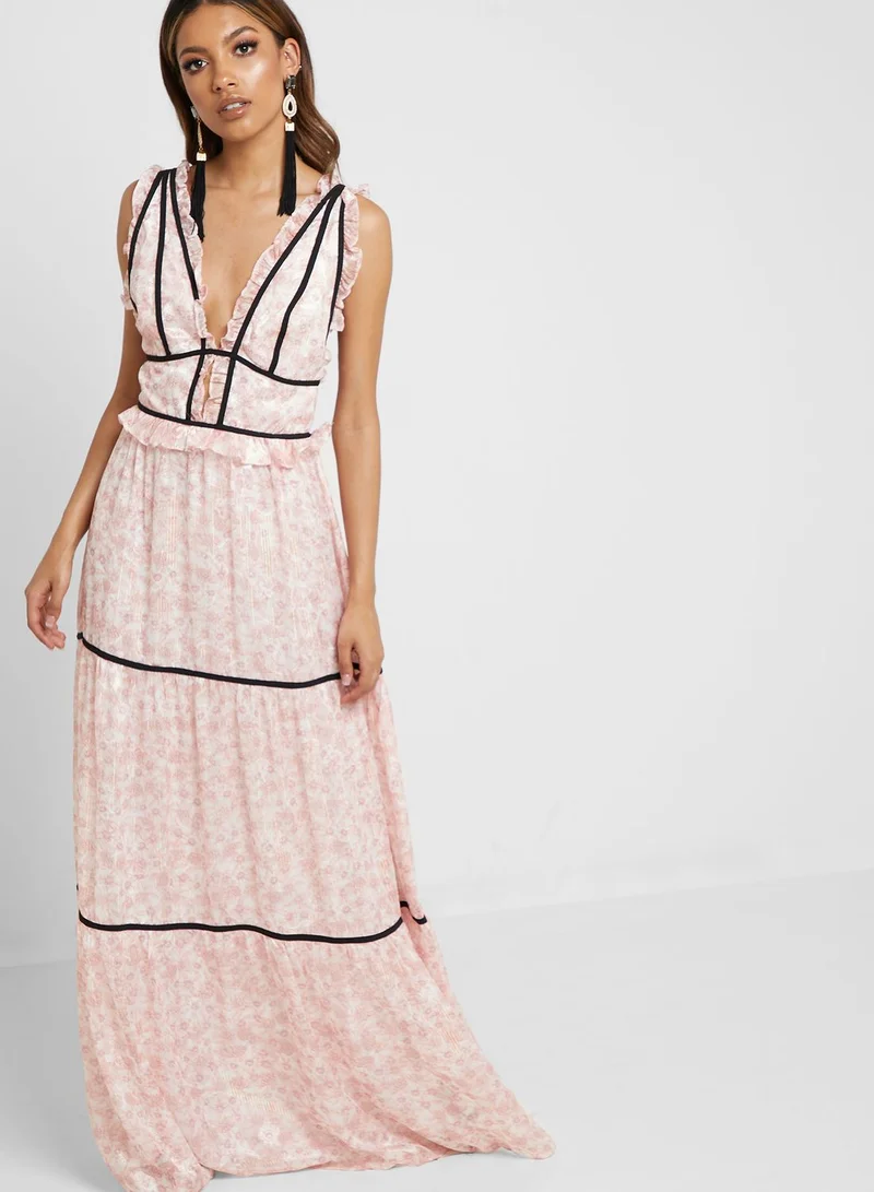 True Decadence Piping Detail Lace Maxi Dress