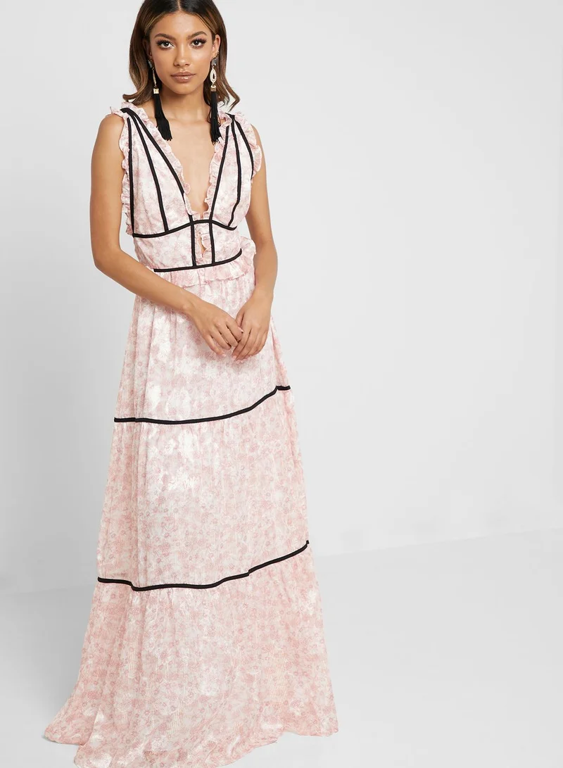 True Decadence Piping Detail Lace Maxi Dress