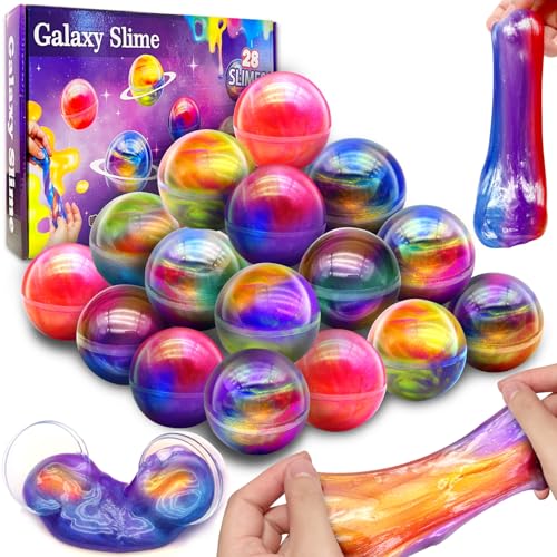 AMENON 28 Pack Galaxy Slime Eggs Easter Basket Stuffers Easter Eggs Toys for Kids Boys Girls NonSticky Stress Relief Fidget Toys Easter Gifts for Classroom Exchange Slime Egg Ball Party Favors - Image 1