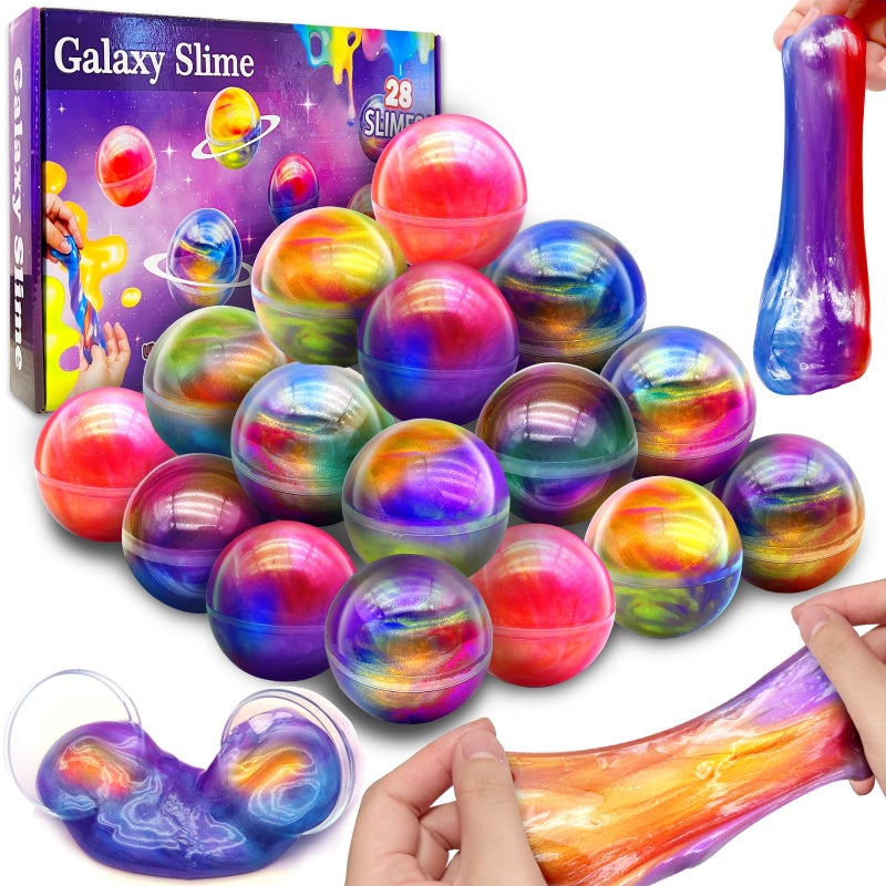 AMENON 28 Pack Galaxy Slime Eggs Easter Basket Stuffers Easter Eggs Toys for Kids Boys Girls NonSticky Stress Relief Fidget Toys Easter Gifts for Classroom Exchange Slime Egg Ball Party Favors - Image 2