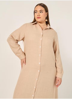 Styli Plus Size Roll-Up Sleeves Shirt Maxi Dress  - Image 3