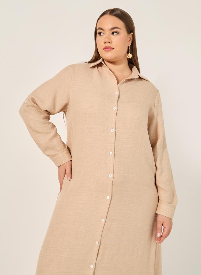 Styli Beige Button-Up Dress - Image 3