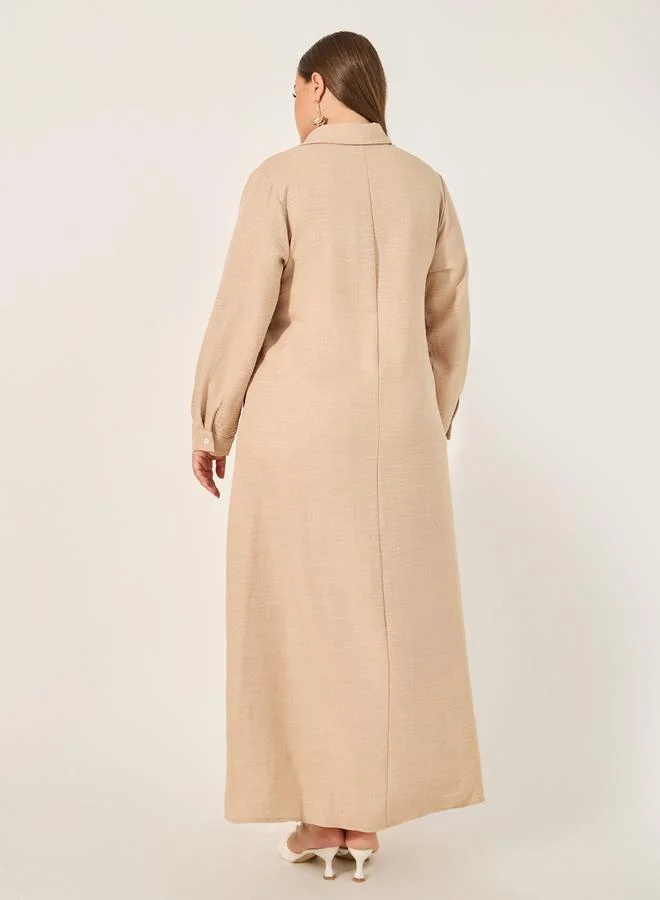 Styli Beige Button-Up Dress