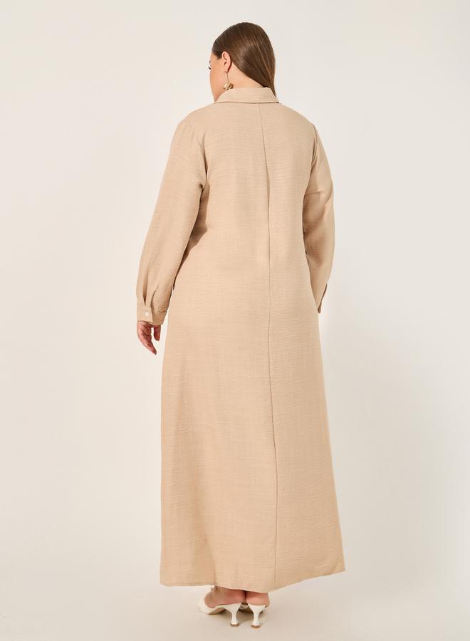 Styli Beige Button-Up Dress - Image 5